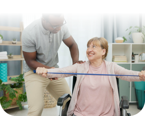 man and senior woman doing physical activity