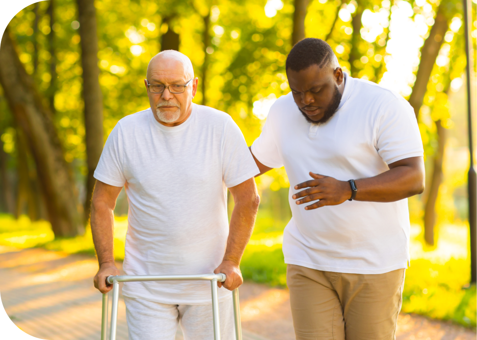 man and senior man walking together